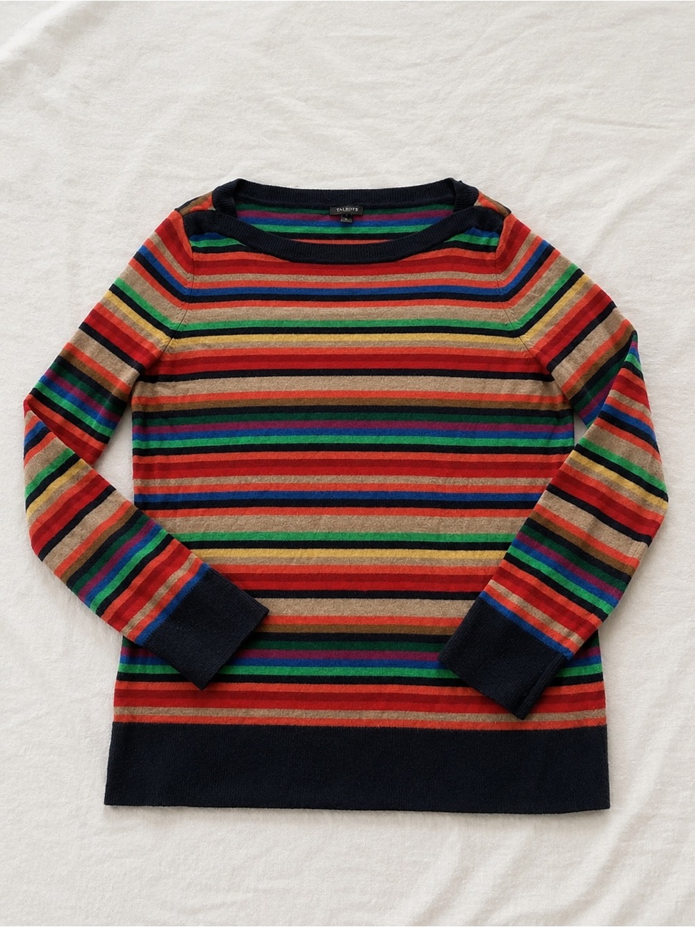 Talbots Woman size X Multicolor Rainbow Striped Crewneck Sweater